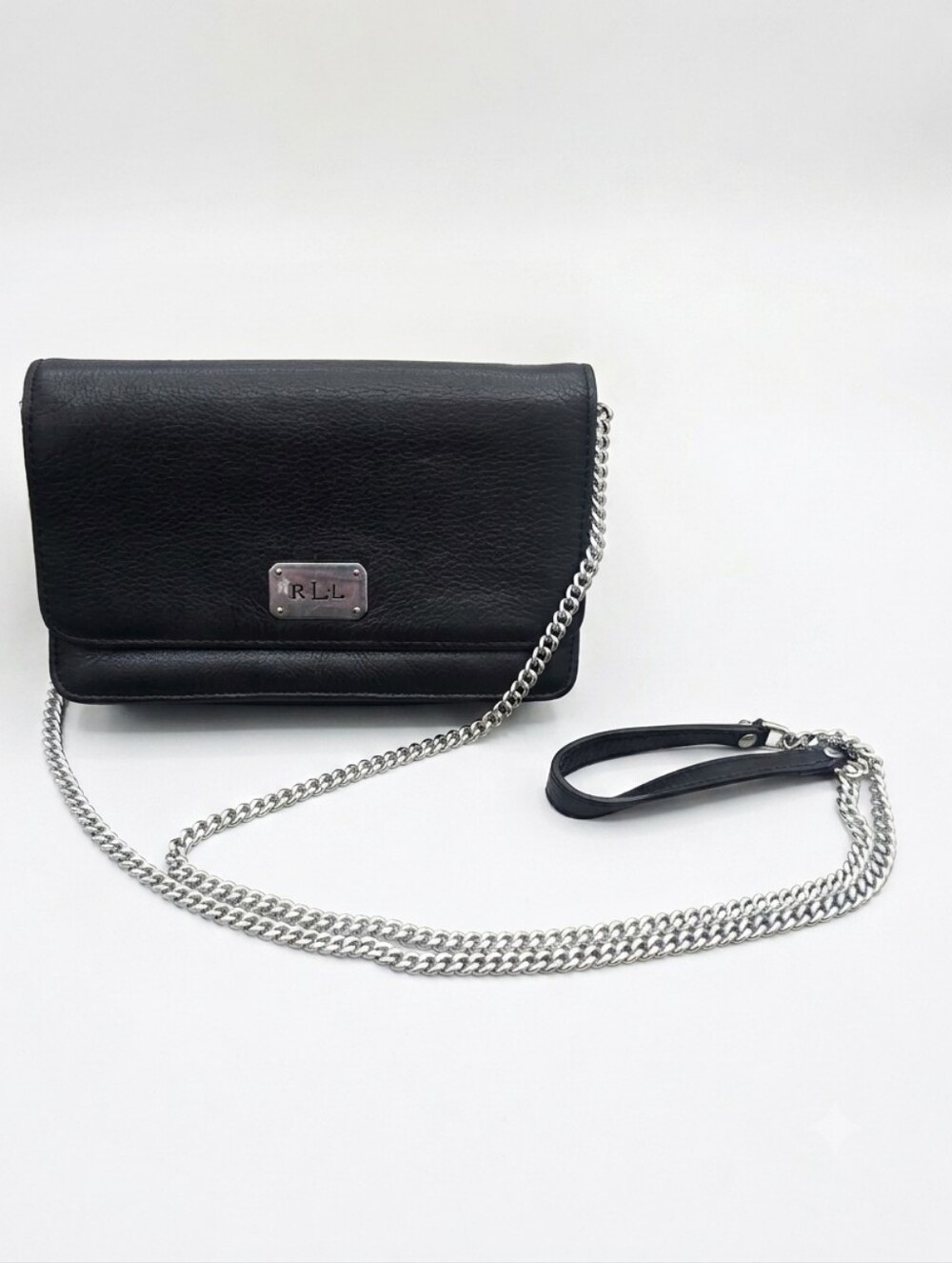 Lauren Ralph Lauren Black Pebbled Leather Crossbody Wallet Bag